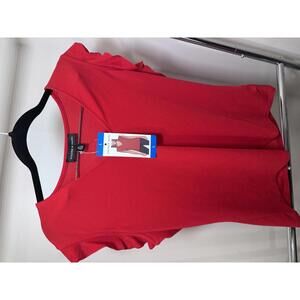 Andrew Marc Women's Red Ruffle Sleeve V-Neck Top Size Large